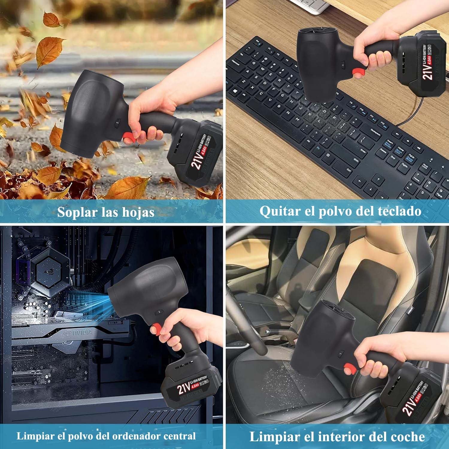 Soplador de Turbo Inalámbrico con 1 x 4000mAh Batería, Soplador de Hojas sin Escobillas 130.000RPM, Mini Soplador de Aire Eléctrico para Limpieza de Hojas, Nieve, Polvo, con Boquilla Extendida