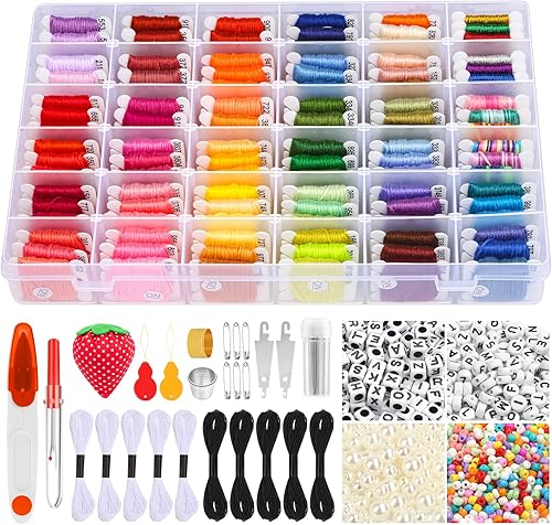 PAXCOO Kit de 985 pulseras de cuerda, kit de cuerda de amistad con 110 madejas de hilo de punto de cruz, 830 cuentas para hacer pulseras de amistad,