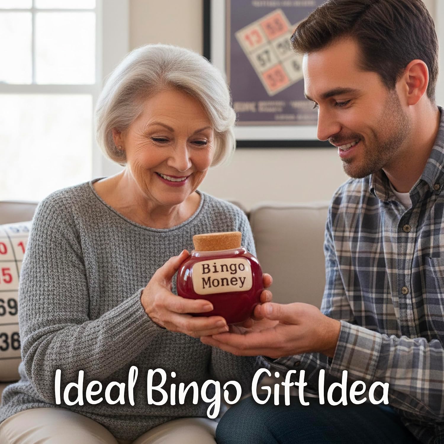 Cottage Creek Bingo Money Jar – 6” Red Ceramic Piggy Bank for Adults, Funny Coin Jar, and Bingo Accessories Storage – Perfect for Home Décor, Gifts for Women, Men and Bingo Lovers of All Ages
