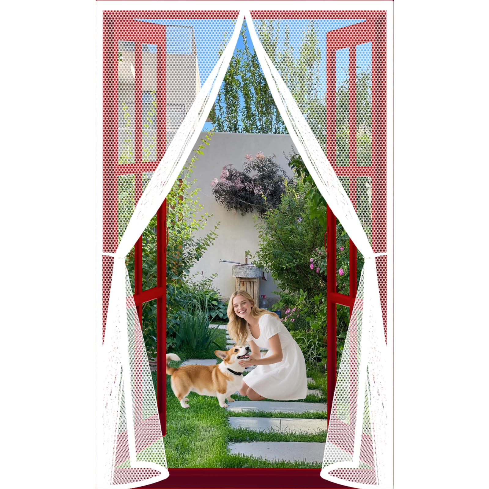 Lijiao White Magnetic Door Screen 74 X 180 Cm Keep Bugs Out Lets Fresh Air In, With Powerful Magnets And Full Frame Hook&Loop, No Gap, Screen Mesh Insect Protection Door Kid And Pet Friendly,