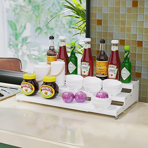 Miniatura 3 de Jojocross Organizador de especias para gabinete, almacenamiento de especias expandible de 3 niveles, ideal para armario de cocina, armario, despensa