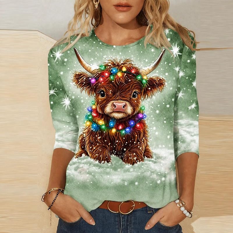 Paghcb Women’s Christmas Shirts Novetly Cow Graphic A02 Green – product photo 2 of 5