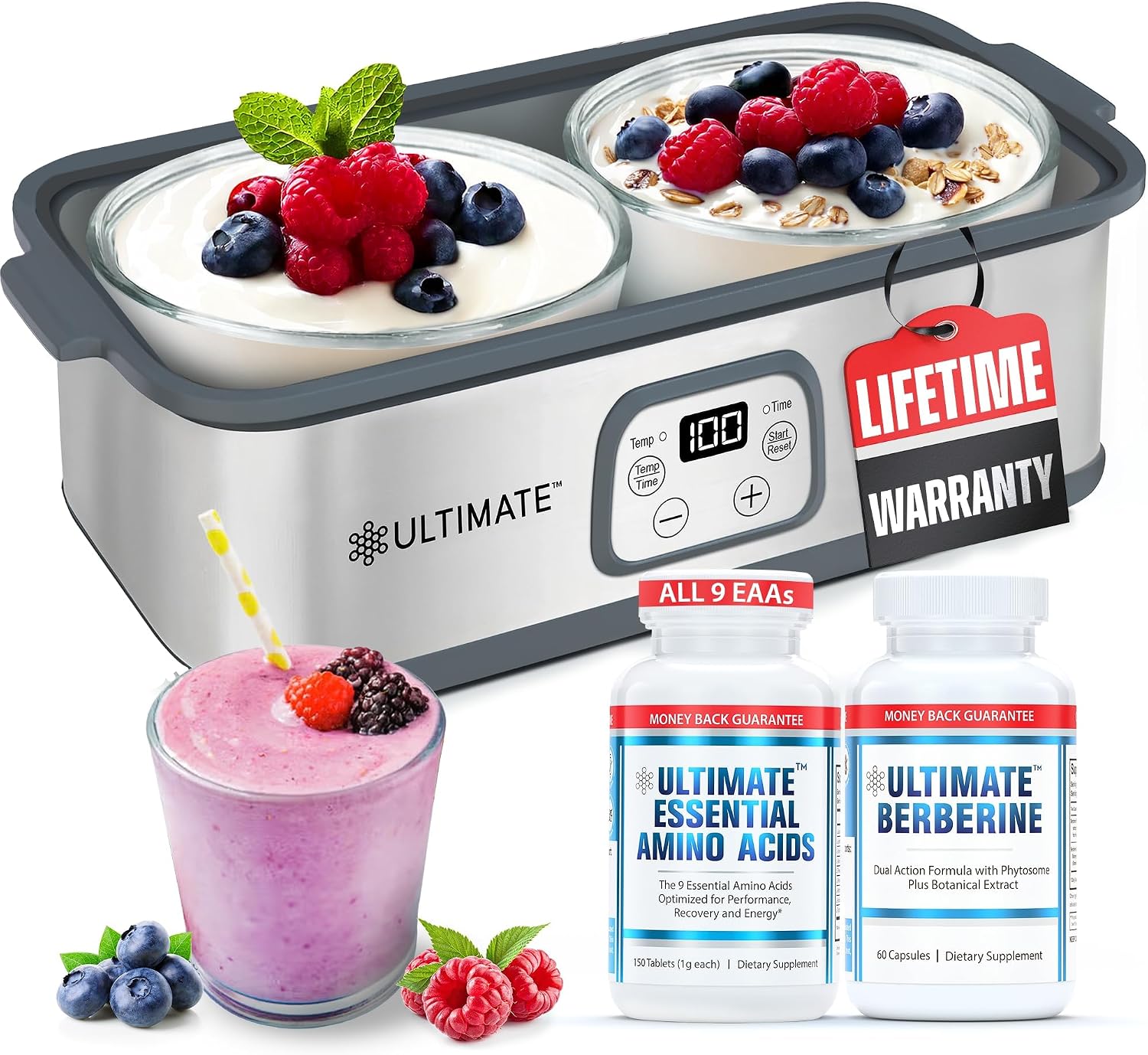 Ultimate Probiotic Yogurt Maker with Berberine for Gut Health and Essential Amino Acids for Energy and Muscle Support