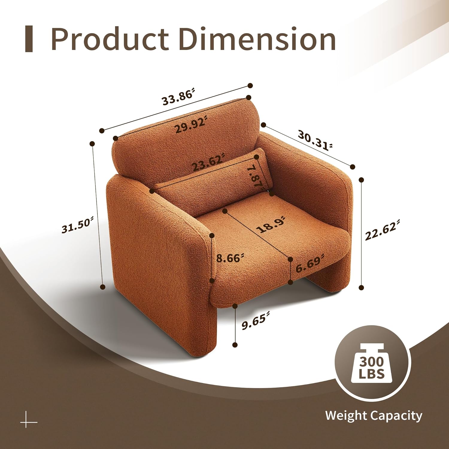 33.86" Accent Chairs, Modern Velvet Fabric Arm Chair Comfy Upholstered Armchair Leisure Single Sofa Chair with a Waist Pillow for Bedroom, Office and Living Room (Orange, 33.86")