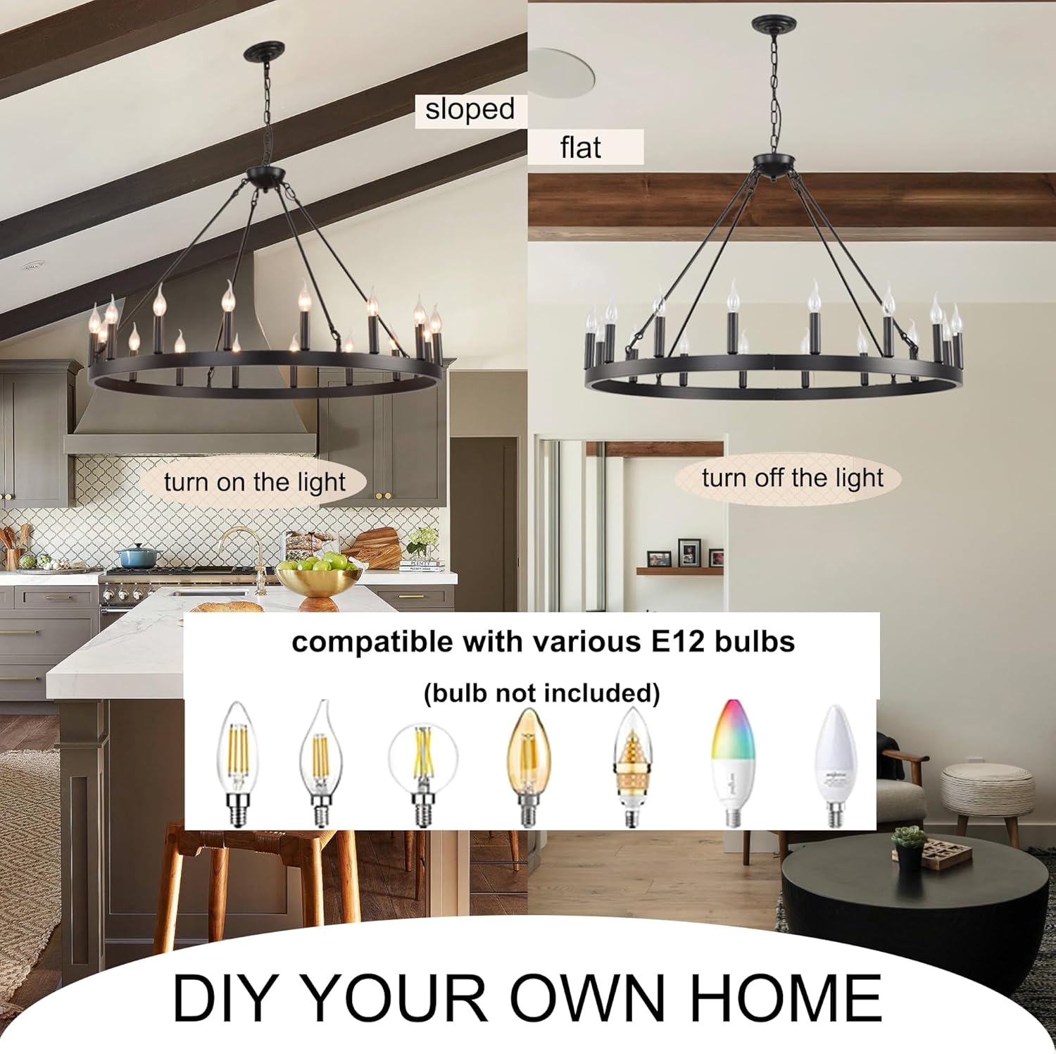 Black Wagon Wheel Chandelier Farmhouse,Round Rustic Wagon Wheel Light Fixture for Dining Room,16-Light 40" Large Industrial Wagon Wheel Light for Living Room Foyer(Black 40 Inch 16-Lights)