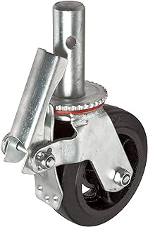 RWM Casters LS-RIR-0620-S-EC Locking Stem Scaffold Caster, Swivel with Lock, Rubber on Iron Wheel, Roller Bearing, 410-Pounds Capacity, 6-Inch Wheel Dia, 2-Inch Wheel Width, 7-1/2-Inch Mount Height, 1-3/8-Inch Stem Dia, 3-3/4-Inch Stem Height, Black