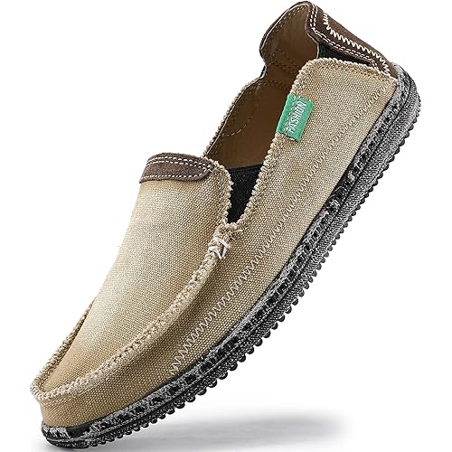VILOCY Men's Slip on Deck Shoes Canvas Loafer Vintage Flat Boat Shoes