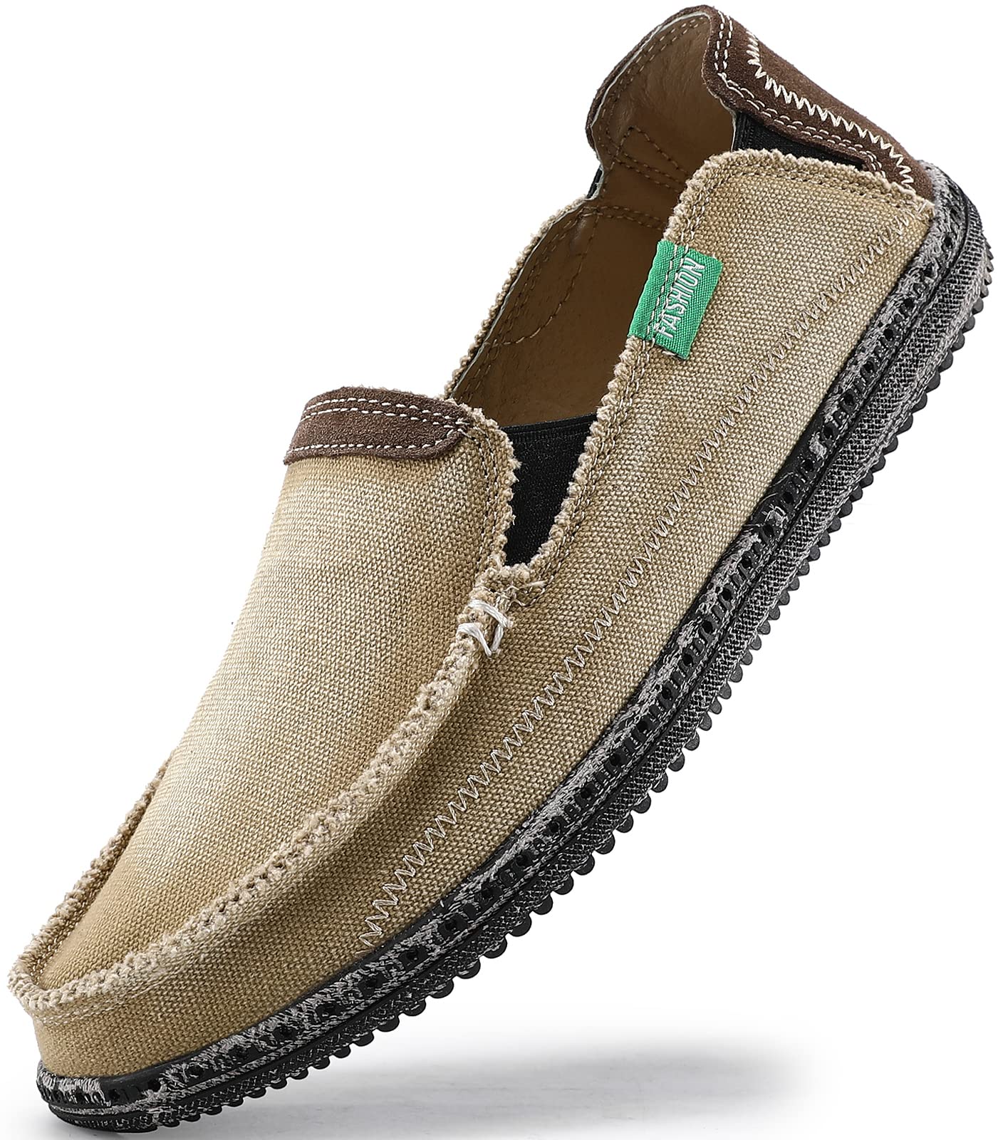VILOCYMens Slip on Deck Shoes Casual Canvas Loafers Beach Boat Shoes Zero Drop Vintage Flat