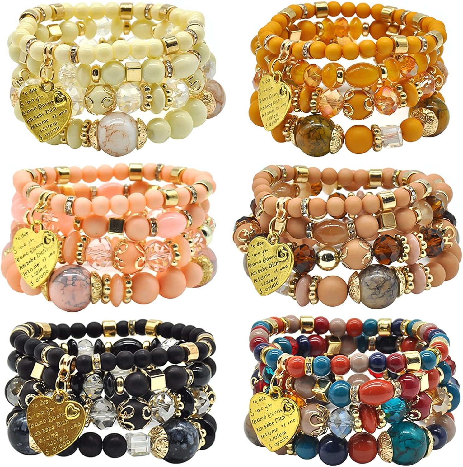 VONRU - Conjuntos de pulseras bohemias para mujer 6 juegos de pulseras elásticas apilables multicolor estilo hippie joyas finas
