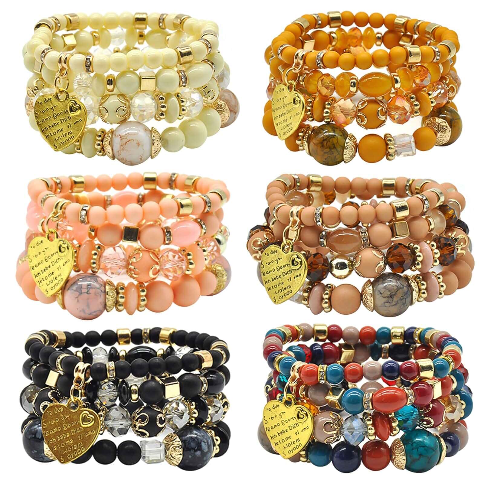 Bohemian Bracelet Sets for Women - 6 Sets Stackable Stretch Bracelets Multi-color Boho Jewelry for Women Hippie Bracelets Dainty Jewelry