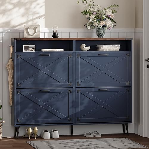 Miniatura 11 de Organizador de zapatos estrecho con 3 cajones abatibles, armario oculto delgado independiente para almacenamiento de zapatos, 24 zapatos para