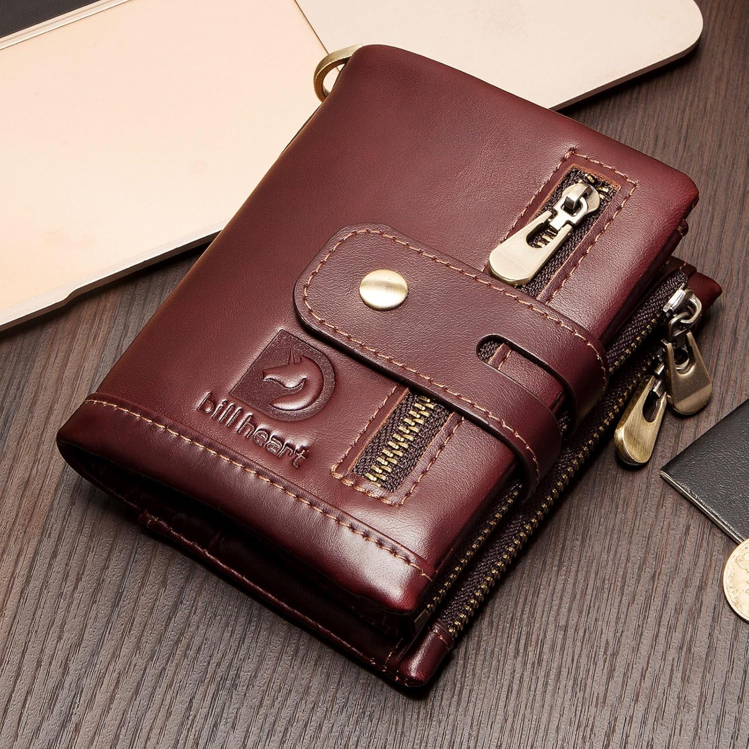 Chain wallets for men, Genuine Leather Biker Wallet with RFID Blocking Brown Color with Chain…