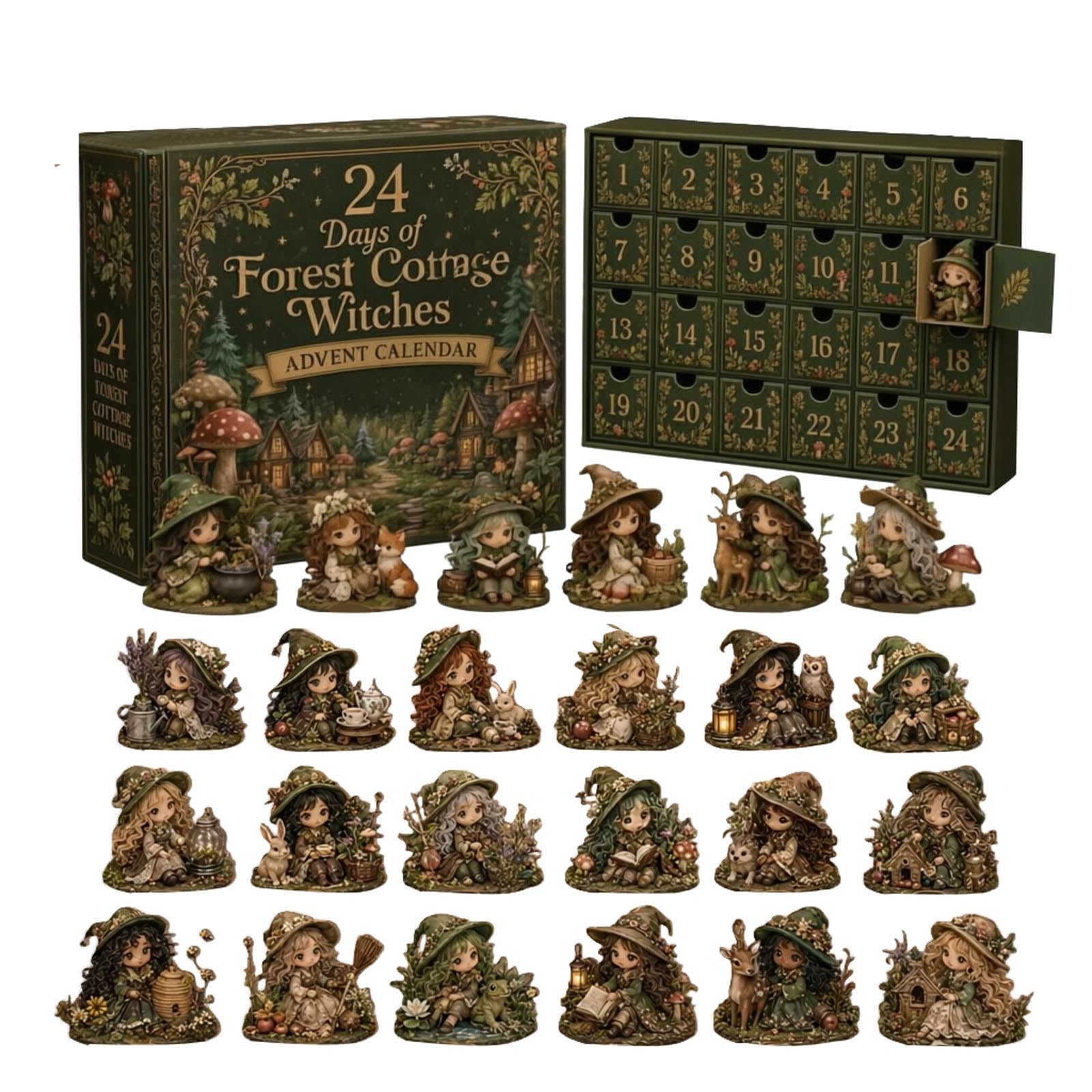 24 Days of 2D Acrylic Witchy Magic Advent Calendar 24 Witch Figurines Collectible Figures Mystery Surprise Desktop Decor Halloween Theme Girls & Witch Lovers