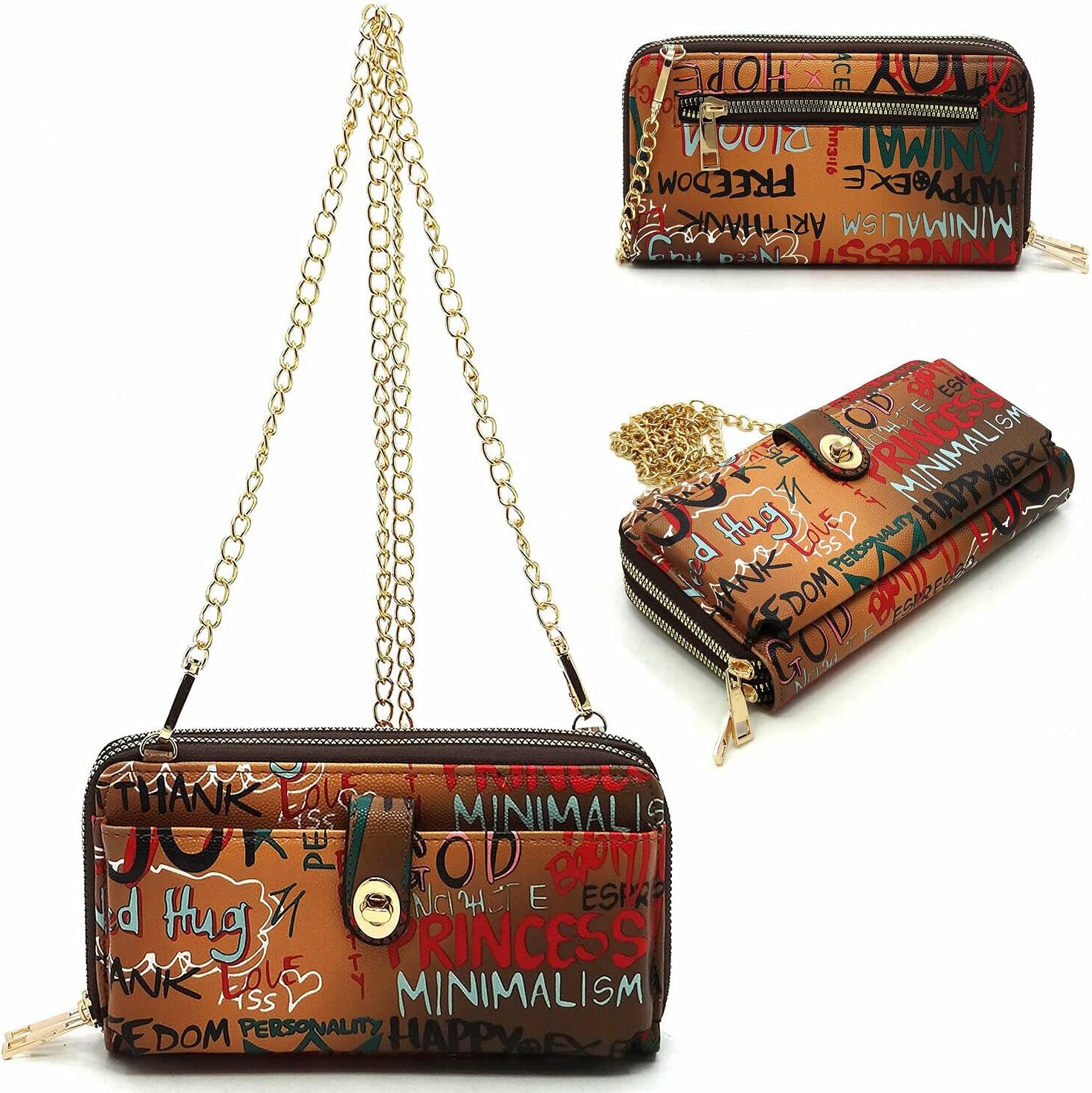 Multicolor Graffiti Printed Cell Phone Purse Wallet Smartphone Crossbody Wallet Travel Multifunction Phone Case Wristlet