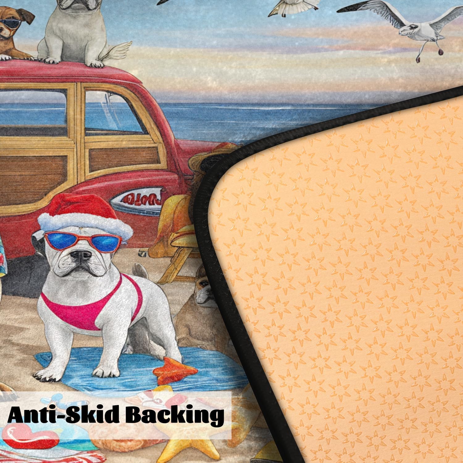Kitchen Rugs, Funny Dog Summer Beach Anti Fatigue Mats，Water Absorbent Rug with Anti-Skid Backing for Farmhouse Home Kitchen/Office/Bathroom, Decorative Washable Floor Mats 39''x20''
