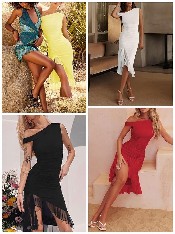 MIYIEONZ One Shoulder Dresses for Women Summer Wedding Guest Dress Black M by MIYIEONZ - Used condition - Image 2