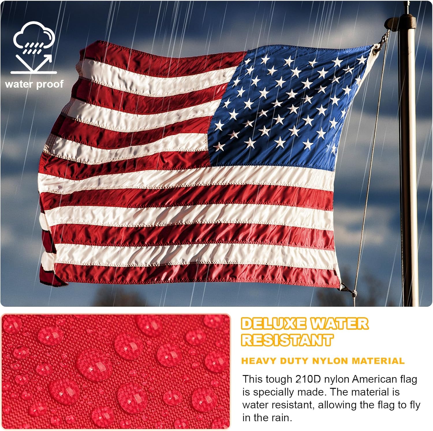 3x5 American Flag Outdoor Heavy Duty,Wear Resistant Double Layer Nylon America Flags for Outside,Tear Proof American Flag 3x5FT Edges are Reinforced with Four Rows of Stitching,Embroidered Stars and Stripes Well Made,US Flag with Sturdy Brass Grommets - Image 4