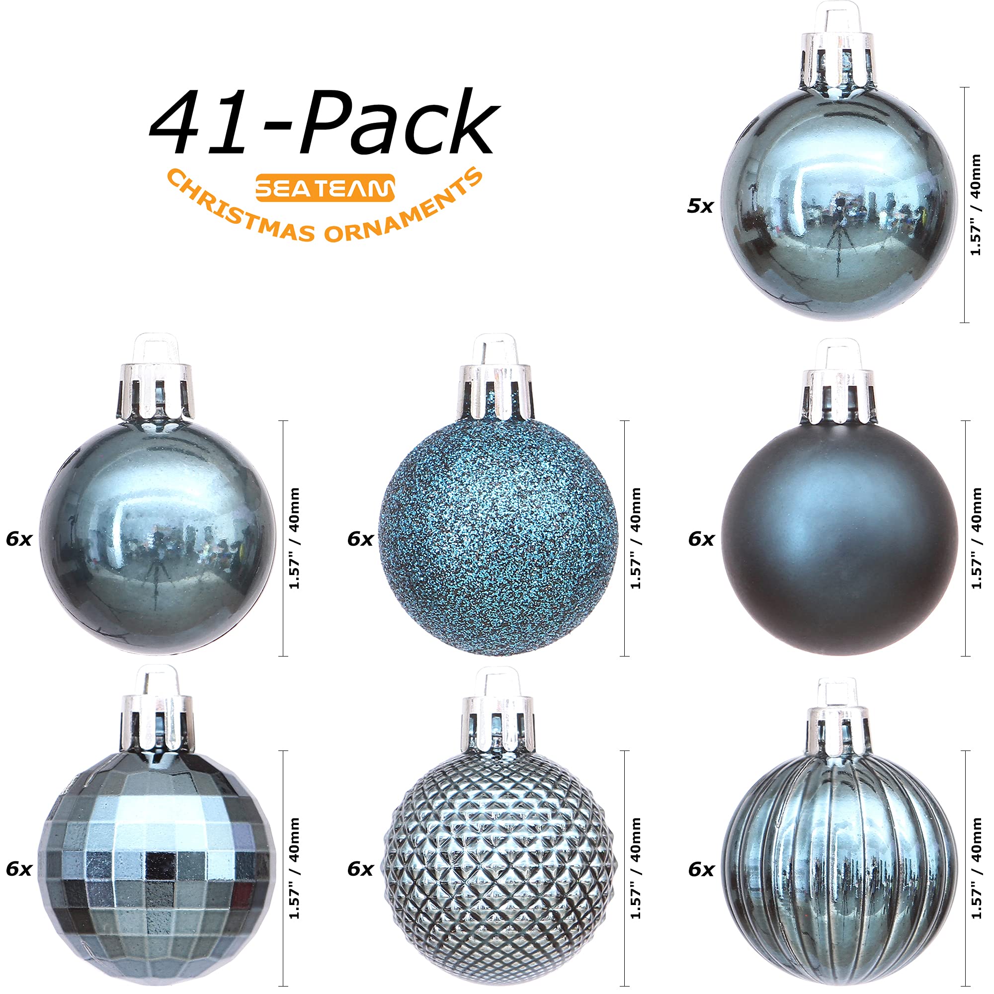 Sea Team 41-Pack Christmas Ball Ornaments with Strings, 40mm/1.57" Small Size Baubles, Shatterproof Plastic Christmas Bulbs - Image 2