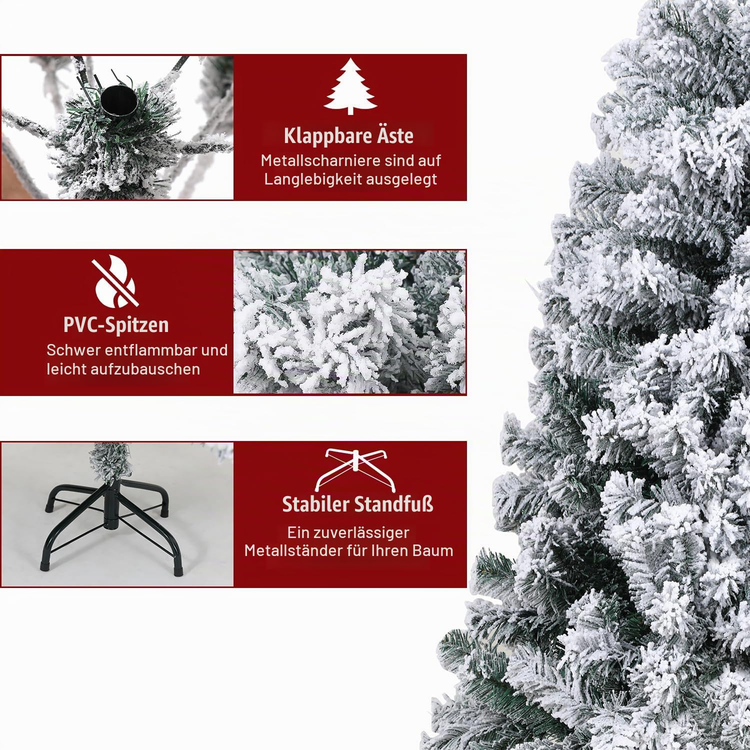 120cm Weihnachtsbaum mit Schnee Beflockt | Künstlicher Tannenbaum & Christbaum mit 340 Spitzen | Frosted Look für Weihnachtsdeko | Schnellaufbau Klappdesign,Feuerresistent