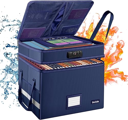 Caja de archivos DocSafe con cerradura, caja de documentos ignífuga de múltiples capas, organizador de almacenamiento de archivos plegable con