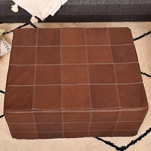 Miniatura 137 de Marrakesh Gallery Funda otomana de cuero - Puf cuadrado marroquí, sala de estar, dormitorio otomano Marrón,Beige Bronceado,Azul,Marrón (Dark