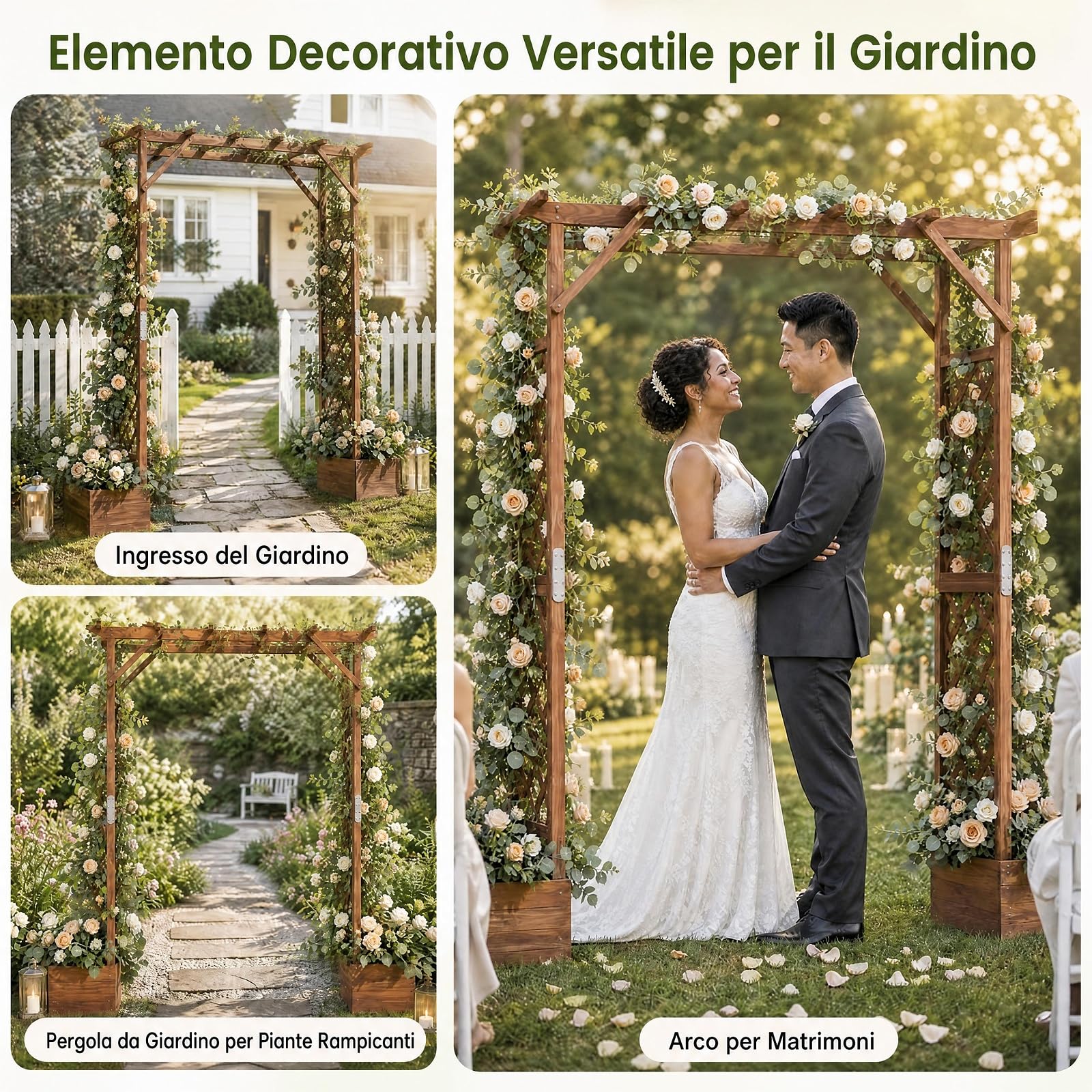 GYMAX Arco da Giardino in Legno 2 in 1, Traliccio per Rampicanti
