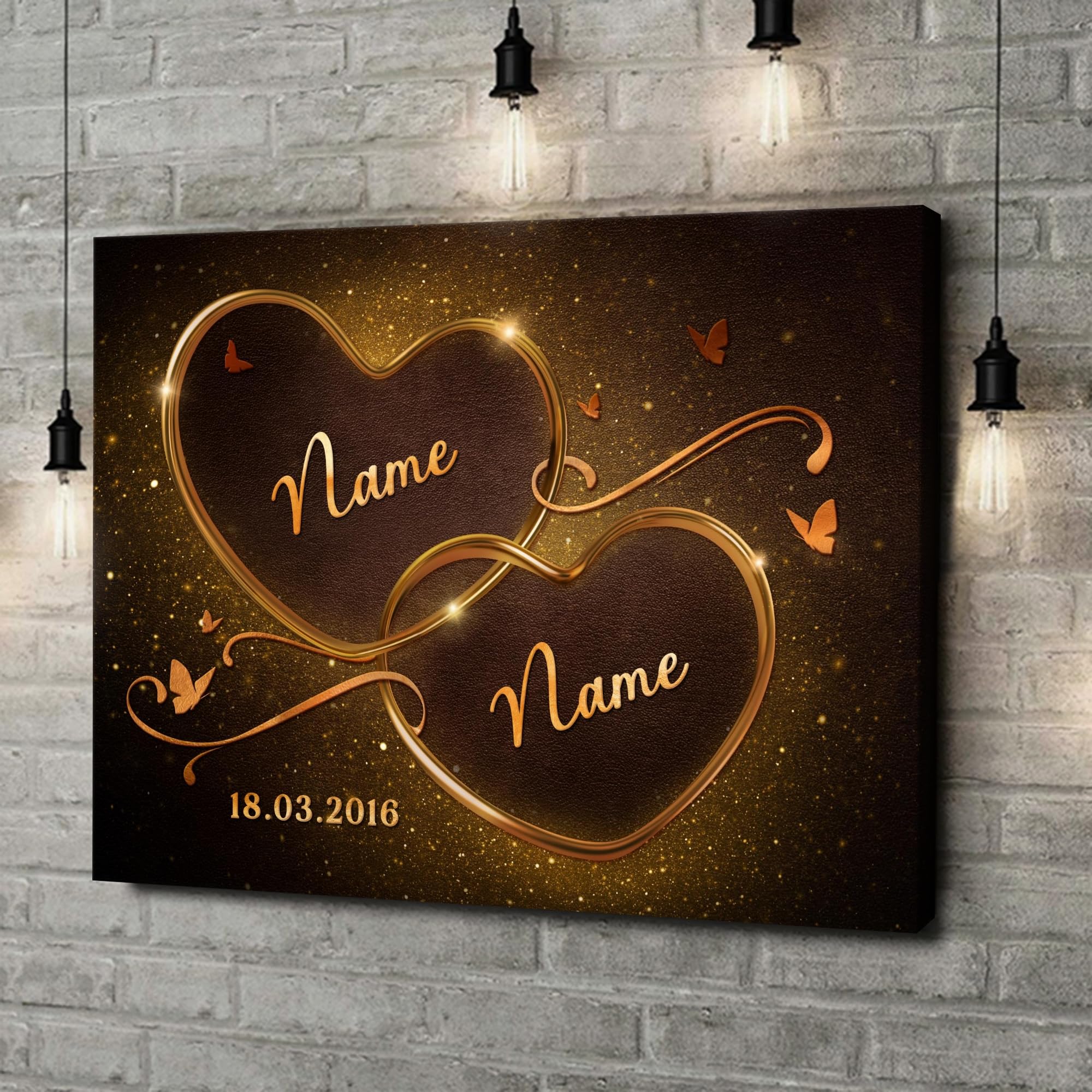 Liebesleinwand Personalisierte Geschenke | Leinwandbild Geschenk für sie und ihn zum Geburtstag, Hochzeitstag, Jahrestag gestalten | Funkelnde Herzen