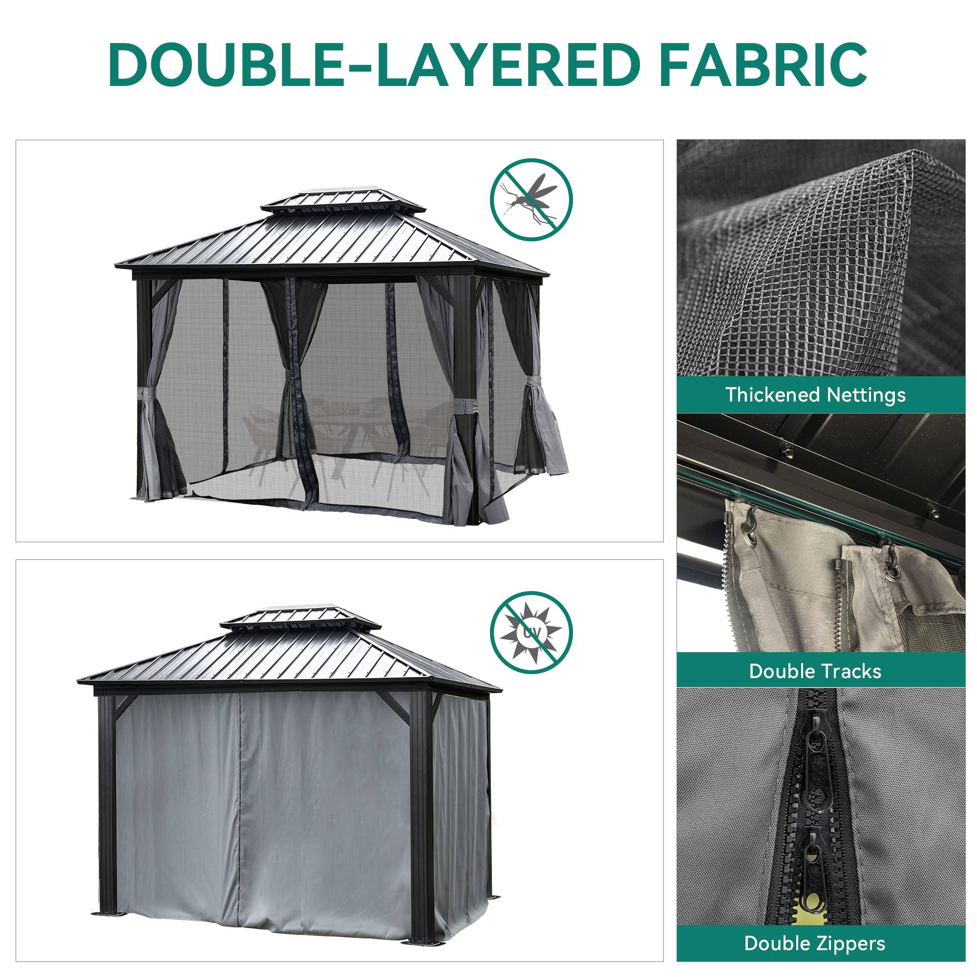 Amazon.com : YITAHOME 10x12ft Gazebo Hardtop with Nettings and