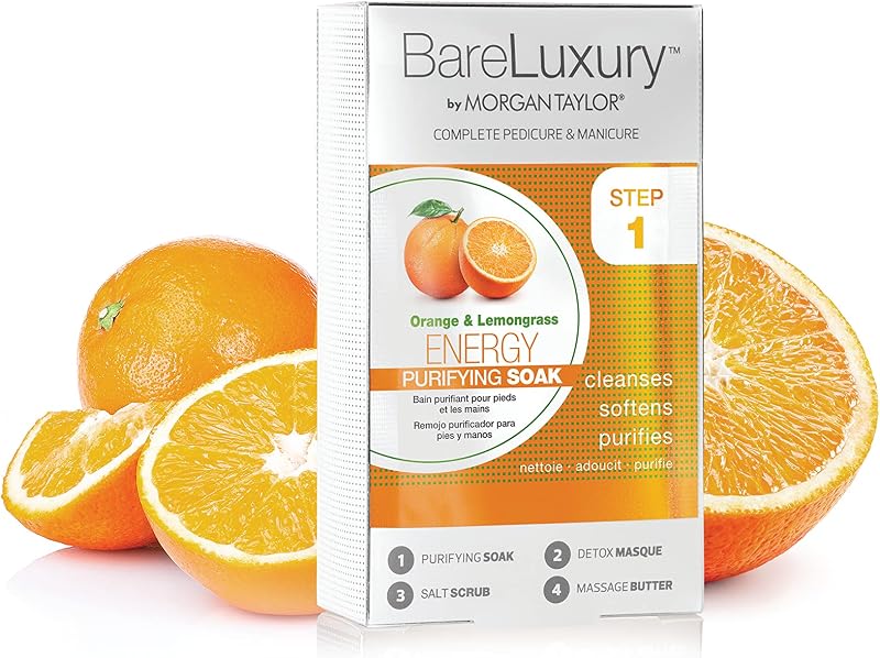 BareLuxury 4-Step Pedi & Mani Nail Care Spa Packs – Energy Orange & Lemongrass