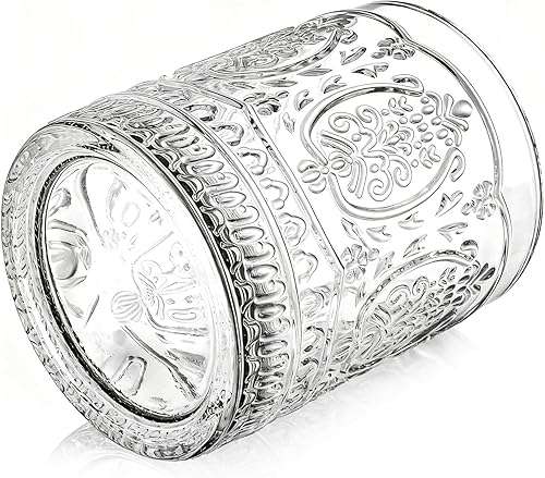 Miniatura 3 de Paquete de 6 vasos de agua románticos de 13 onzas, vasos en relieve, juego de cristalería vintage con diseño de rocas transparentes para jugo,