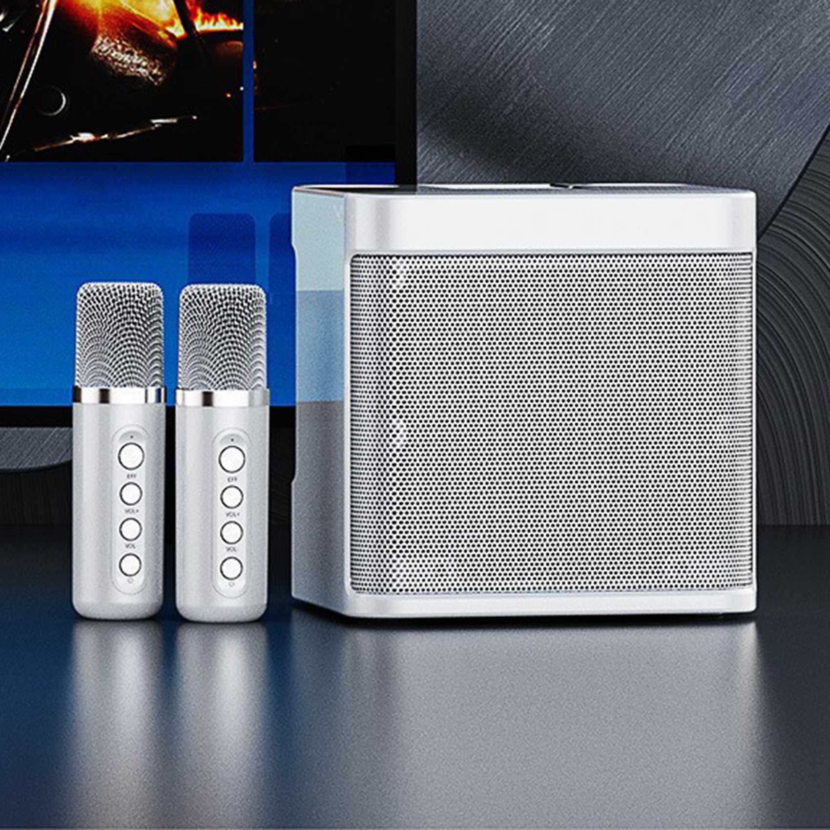 203 Altavoz Micrófono Set Home Equipo de canto inalámbrico Bluetooth KTV cambiador de voz -Negro