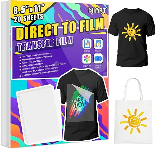 NiArt Película de transferencia de 100 hojas para DTF tamaño carta de 8.5 x 11 pulgadas, película de papel de transferencia de calor de PET mate con