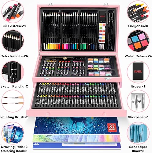 Miniatura 37 de iBayam Suministros de arte, paquete de 150 piezas de arte de madera de lujo, kit de pintura para manualidades, 1 libro para colorear, 2 blocs