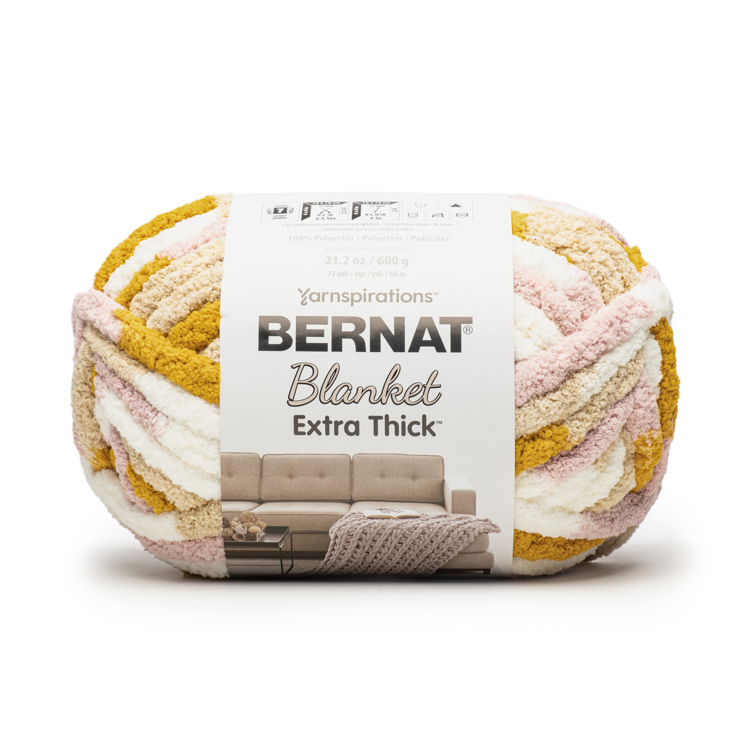 Bernat Blanket Extra Thick Plantain Yarn - 1 Pack of 21.12oz/598.74g - 100% Polyester - #7 Jumbo - 72 Yards - Chunky Yarn for Hand Knitting, Crocheting, Crafts &amp; Amigurumi