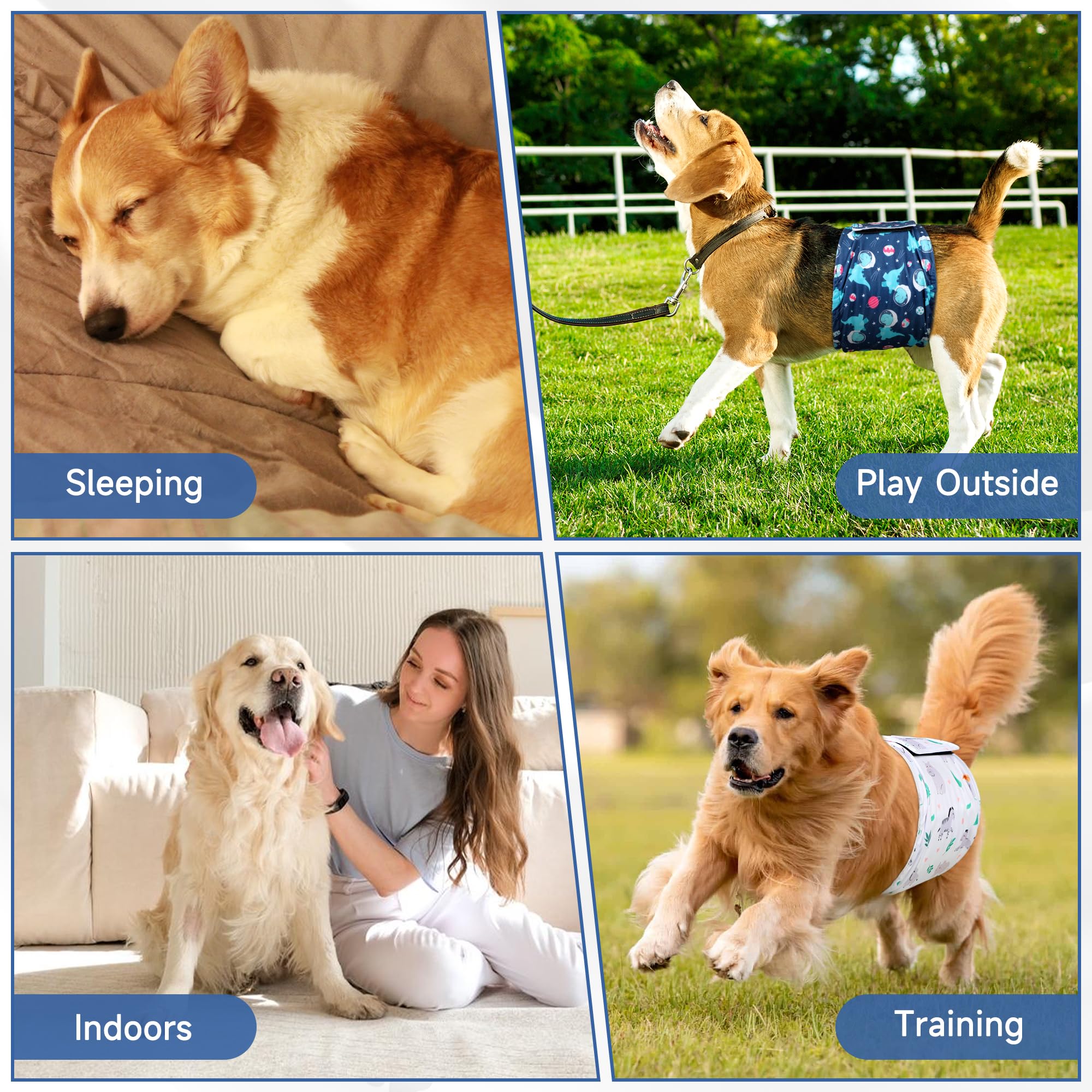 Hundewindeln für Männer, hochabsorbierende Hundewindeln, Bauchbänder für männliche Hunde mit Inkontinenz oder häufigem Wasserlassen, waschbare Hundewindeln, Tiermotiv, XS, 5 Stück