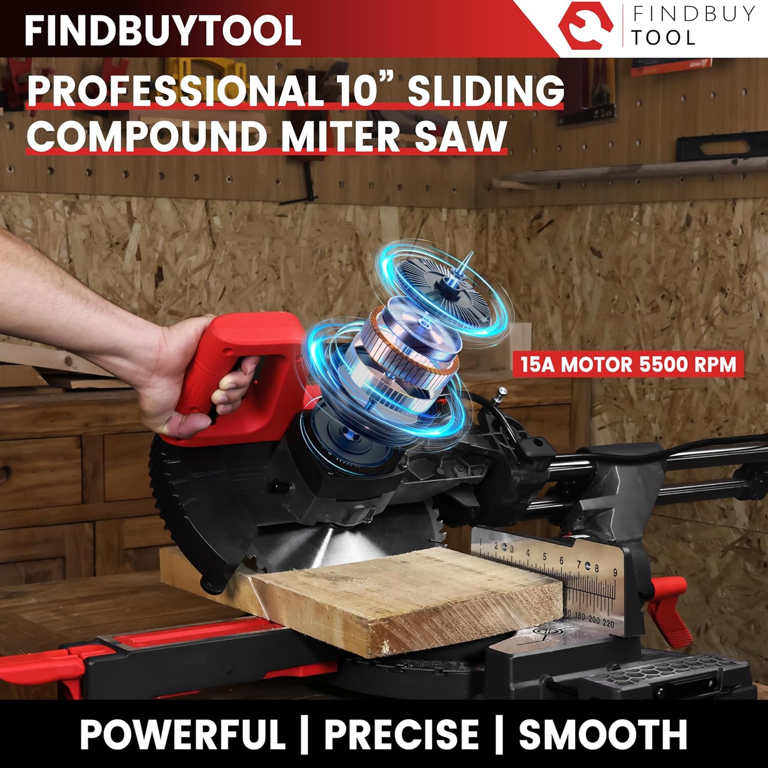 FindBuyTool 10-Inch Sliding Compound Miter Saw, 15-Amp 5500 RPM with 84T Carbide Blade, LED Cut Line, Tall Fence & Extension Bars, Ideal for Crown Molding, Baseboards, and Woodworking Projects