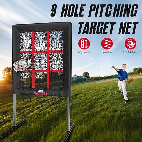 Miniatura 8 de Red de lanzamiento de béisbol de 9 agujeros con bolsillos para lanzar objetivo
