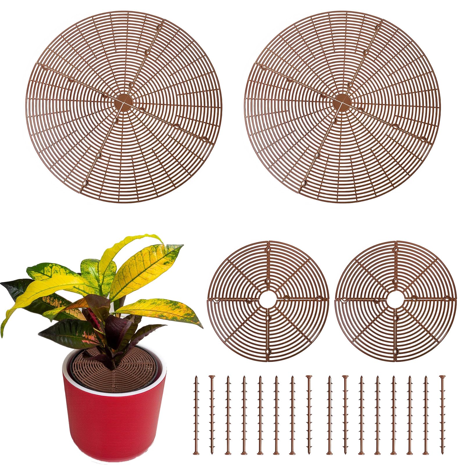 JMIATRY Lot de 4 Protection de Sol pour Pot de Fleurs Grille 52/30CM, Cache-Pots de Fleurs en Grille Pot de Fleur Interieur Contre Animaux, Enfants