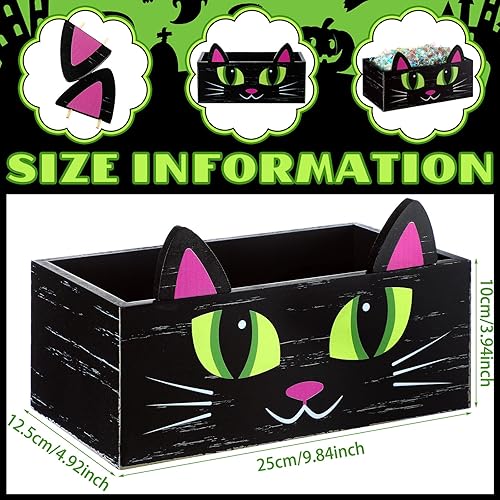 Miniatura 8 de Sintuff Cuenco de madera para dulces de Halloween, divertido plato de dulces para dulce o truco, soporte grande para servir de Halloween, cuenco de