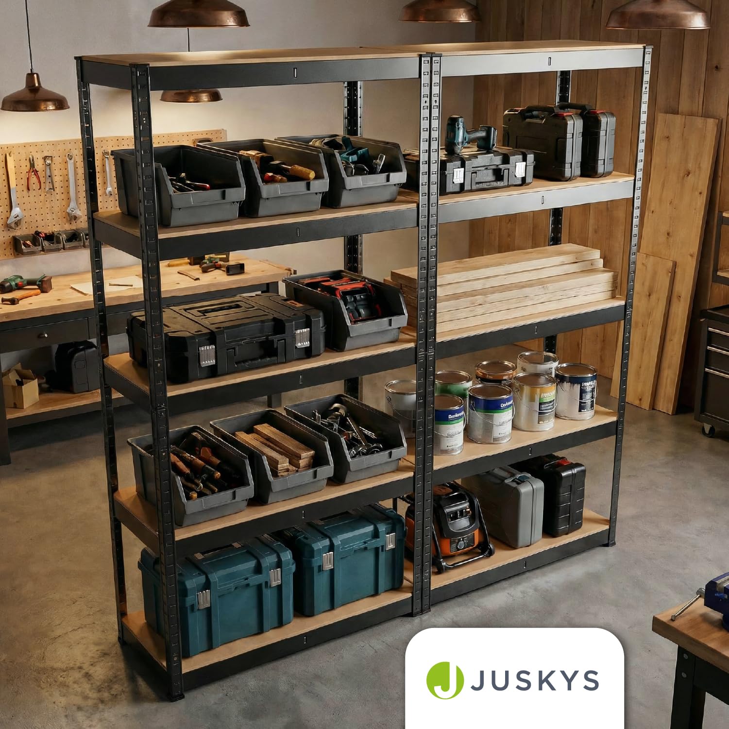 Juskys 2er-Set Lagerregal Basic 2X 180x90x40cm (HxBxT) - 1750 kg - 10 Böden - Schwerlastregal Steckregal Metall Kellerregal Regalsystem Regal - Grau