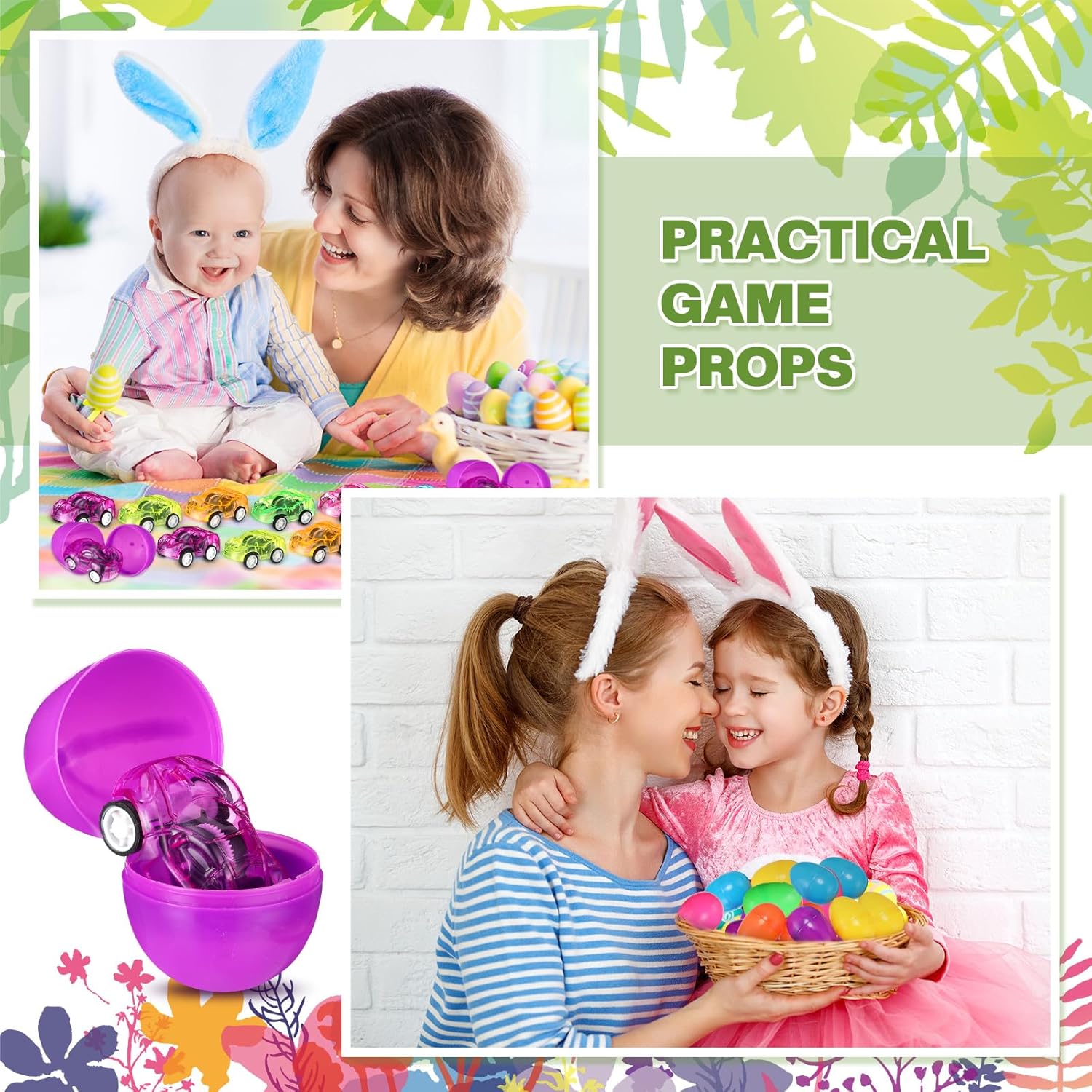 Liliful 300 Pcs Prefilled Easter Eggs with Mini Pull Back Cars Include 150 Mini Pull Back Car and 150 Colorful Egg Cars for Easter Basket Stuffers Goodie Bags Fillers