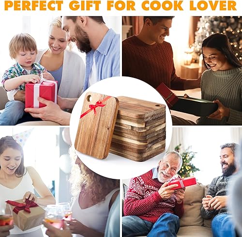 Miniatura 7 de Vesici 12 tablas de cortar de madera de acacia pequeñas, tablas de cortar rectangulares de madera, bandeja de servir ligera, mini tabla de cortar a