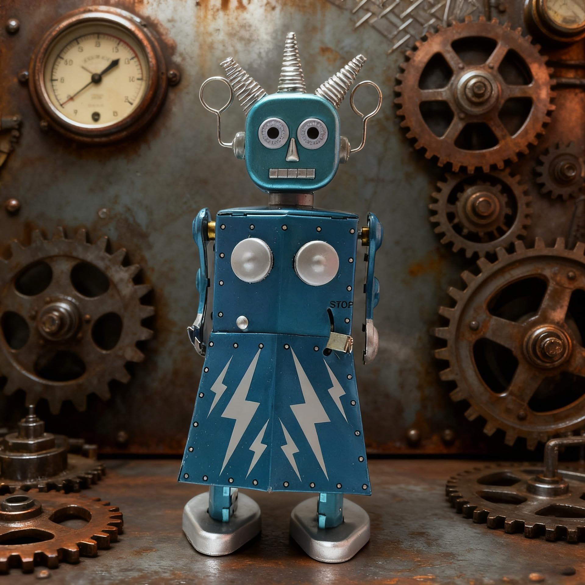 Charmgle Retro Błyskawica Robot Wind-Up Robot Kolekcje Dorosłych Nowość Prezenty Cyna Rzemiosło Dekoracja