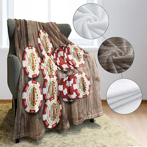 Miniatura 5 de SXCHEN Vegas Casino Chips - Manta para sofá de 60 x 80 pulgadas, 100 mantas peludas de Super Poker Chip Dollar 100 mantas de grano de madera de felpa