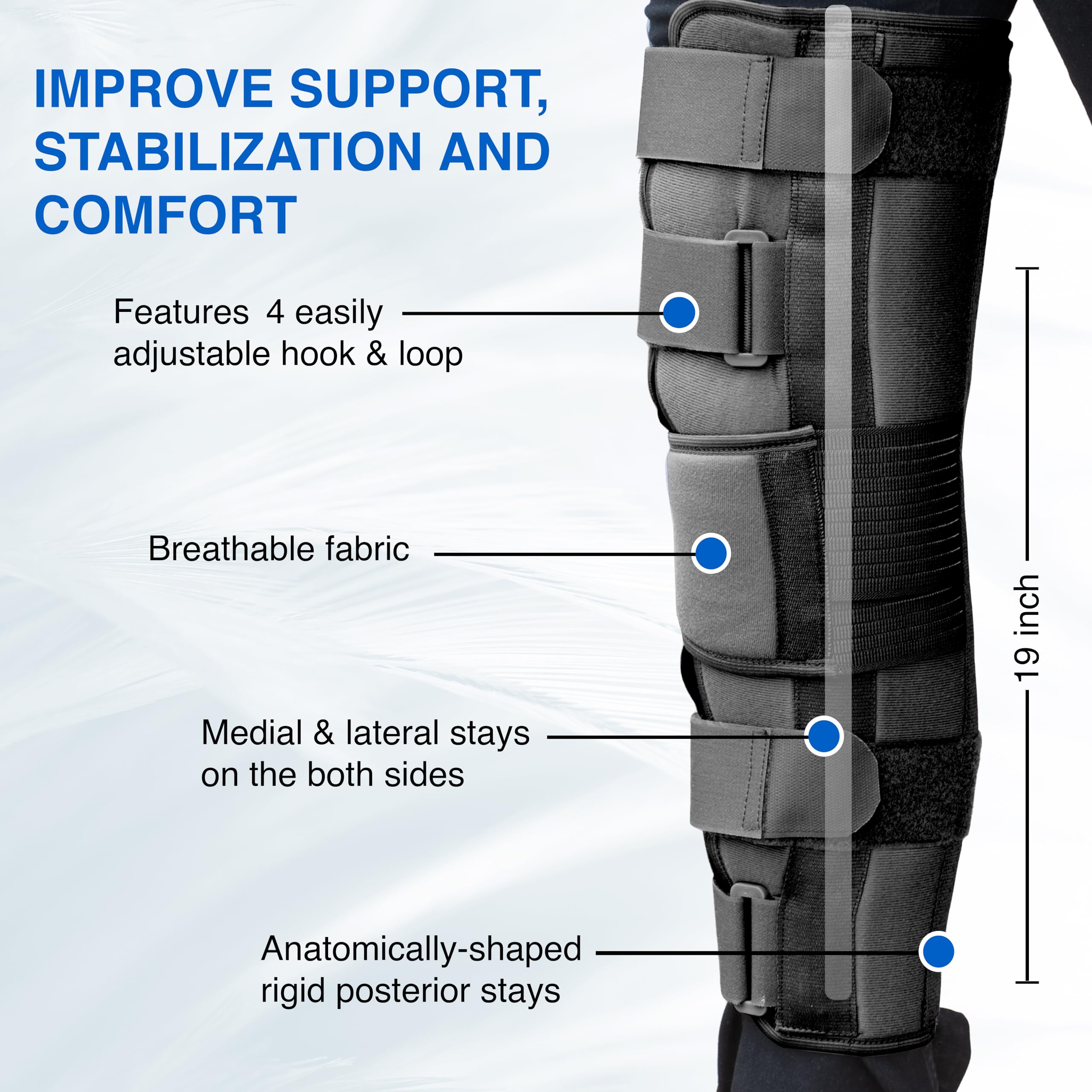 Wonder Care Genouillère d'immobilisation pour soutien du genou pour luxation, ligament, déchirure, genouillère de stabilisation pour homme et femme (48,3 cm de large), Noir_M