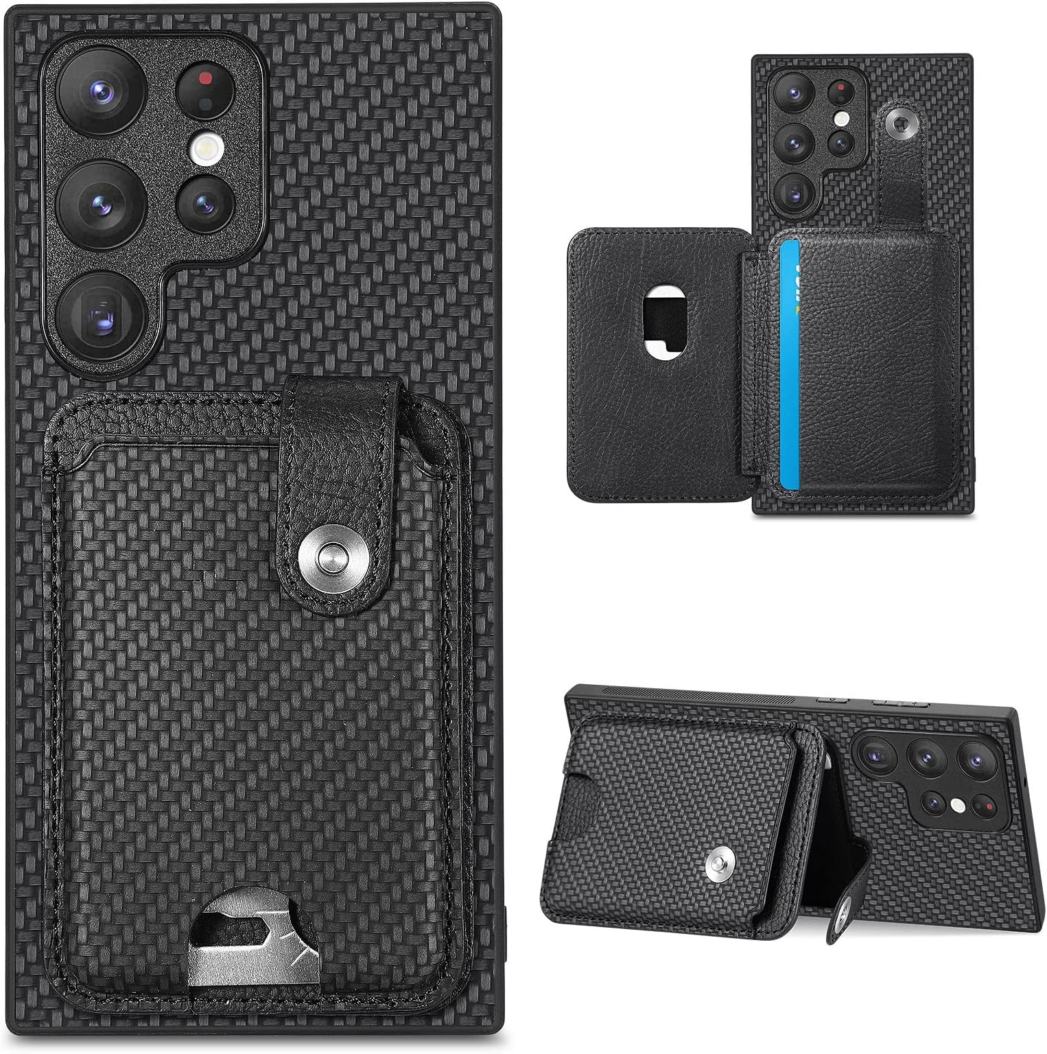 TopFunny Cases for Galaxy S23 Ultra Wallet Case with Card Holder Kickstand [Car Mount] Business Fiber PU Leather Flip Cover with Multifunctional Card Knife Tool for Samsung Galaxy S23 Ultra 6.8" Black