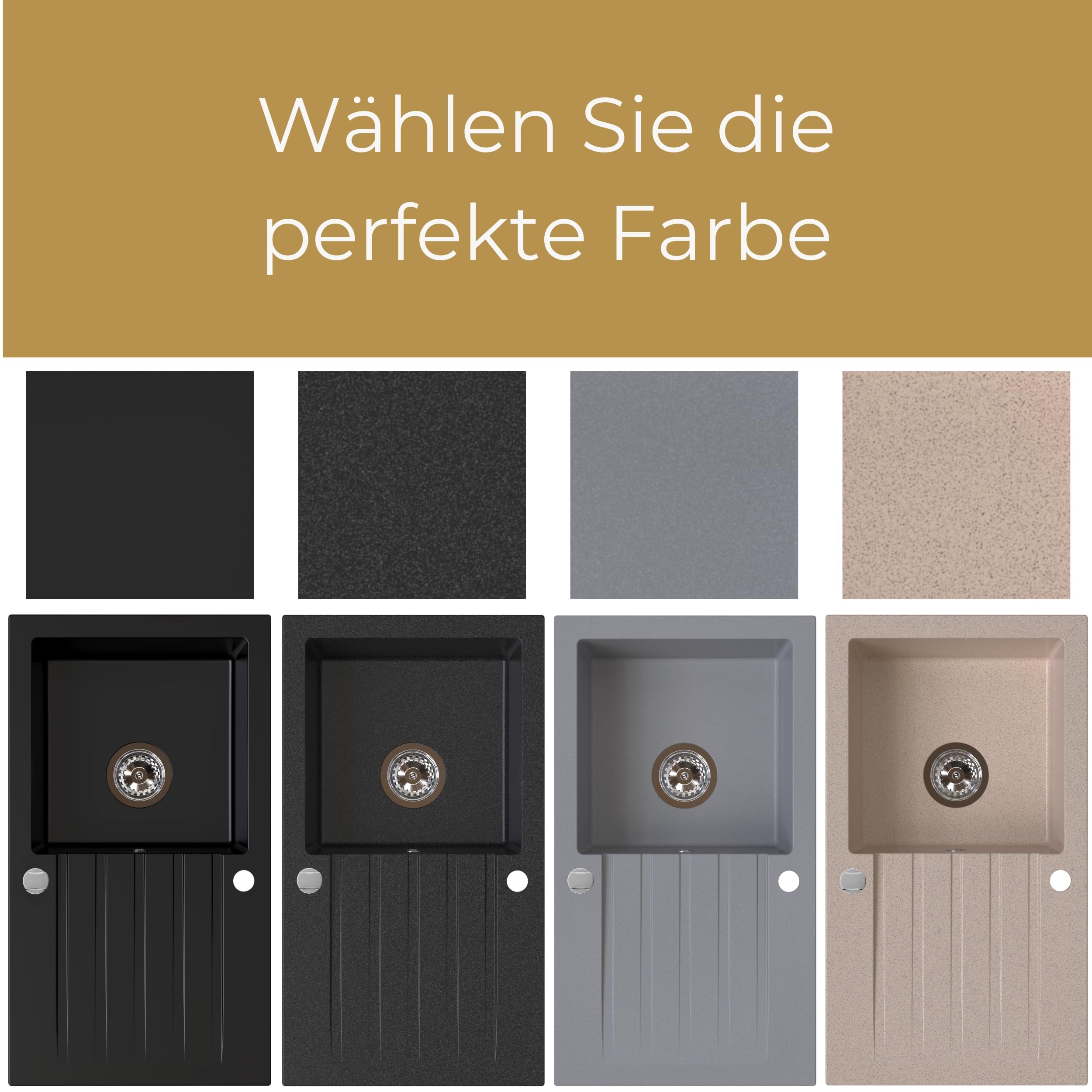 Granitspüle schwarz 77x43 cm Küchenspüle mit Abtropffläche Einbauspüle für 45er Unterschrank inkl. Exzenter-Siphon