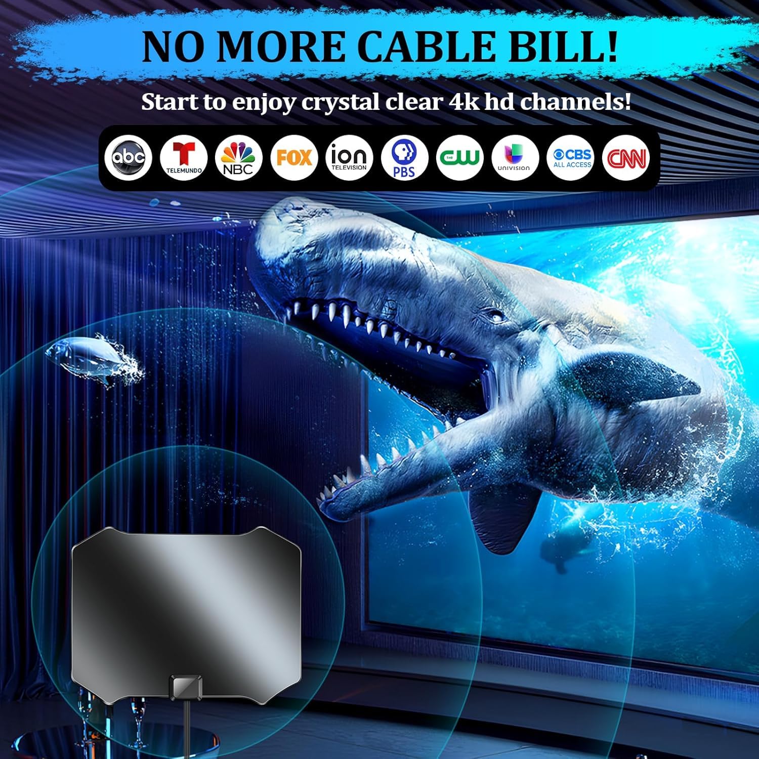 Antenna TV 2026 per Smart TV, antenna interna per canali locali fino a 5000+ miglia, antenna TV digitale con amplificatore di segnale, cavo coassiale 4K 1080p - 4 m