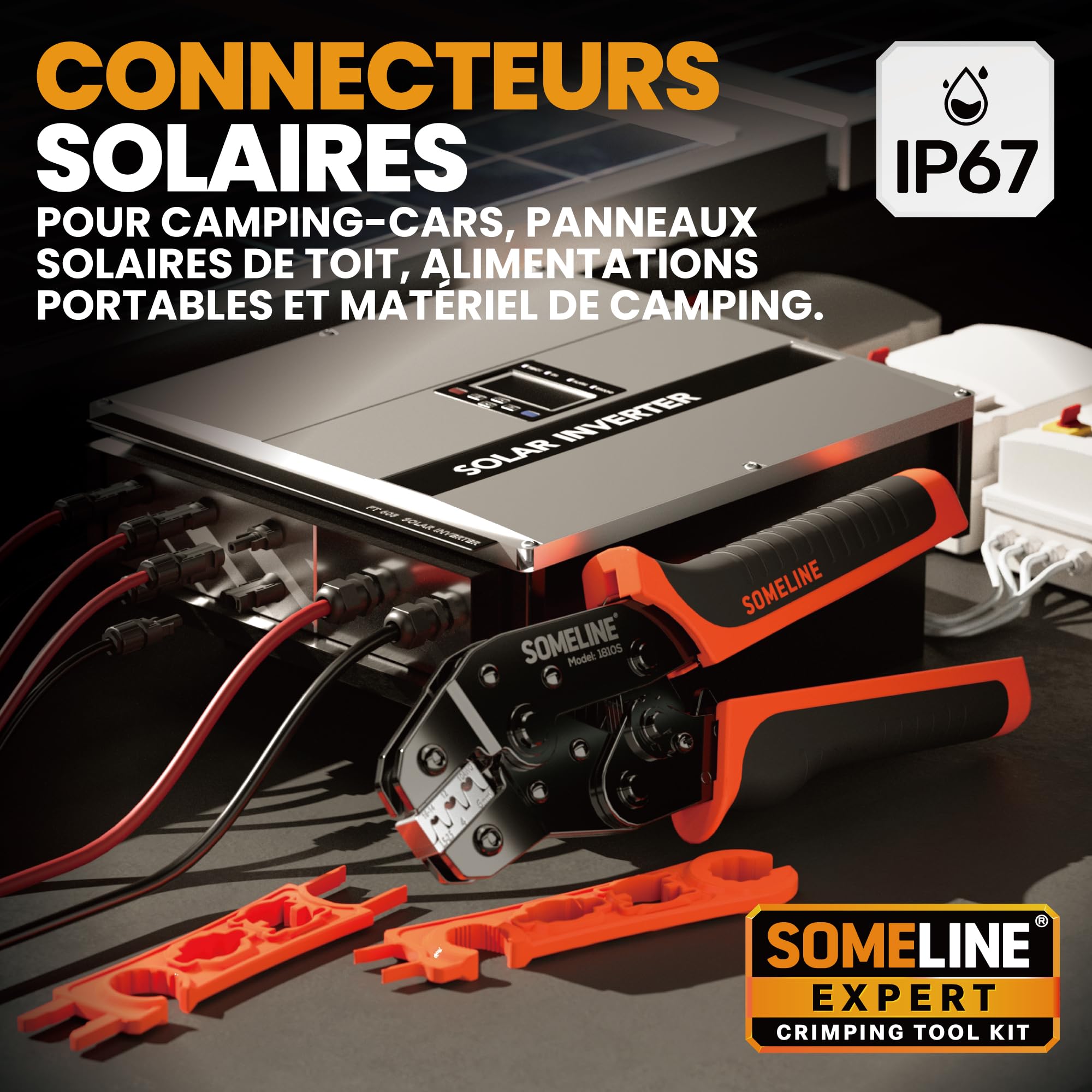 SOMELINE Pince à sertir, Outils de Sertissage Solaires Pour 2,5/4/6 mm² Solaire Cable, avec 12 Paires de Connecteurs Solaires, 1 Pince a Sertir, 2 Clés, Photovoltaique Connecteurs