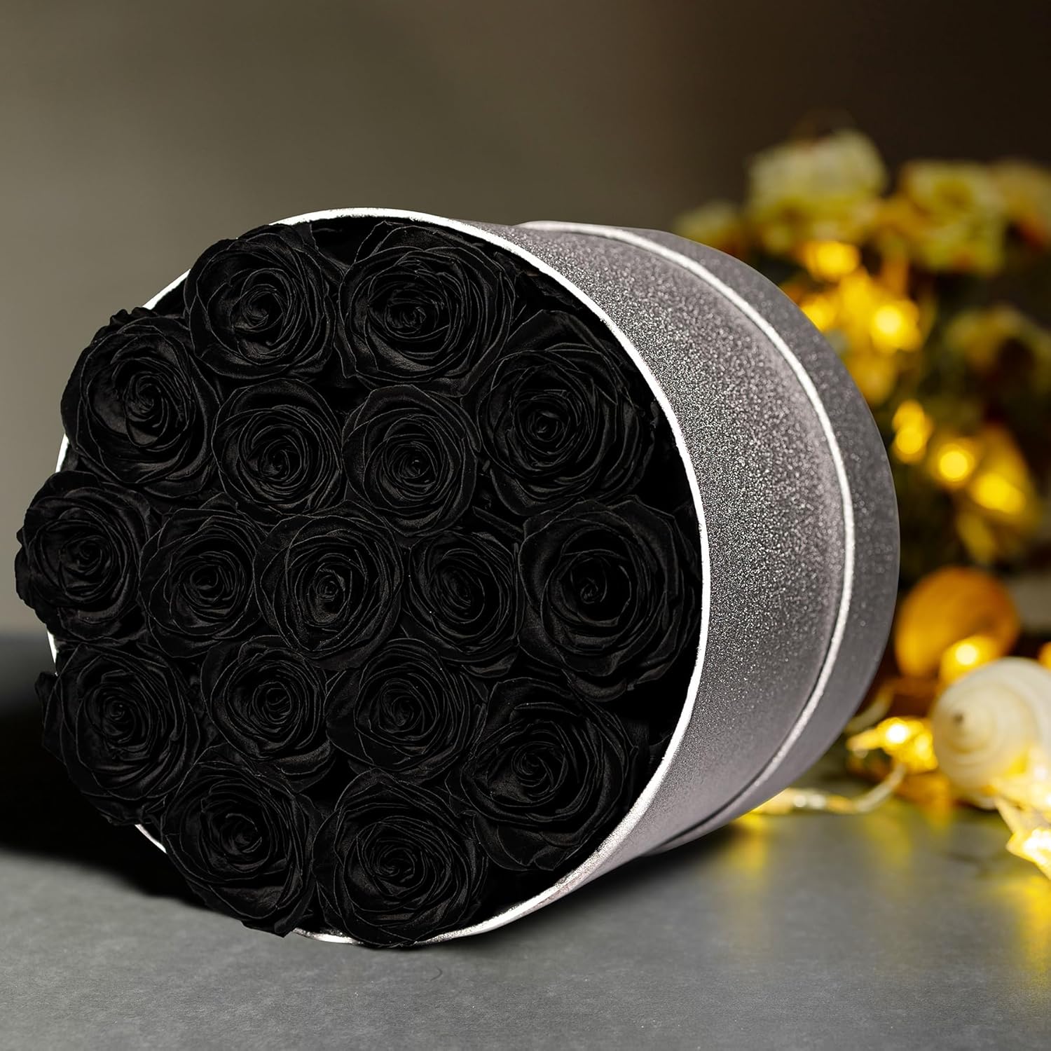 17 Black Flowers in Glitter Box, Birthday Gifts for Women, Preserved Flowers, Mothers Day Roses Gift for Mom - Image 4